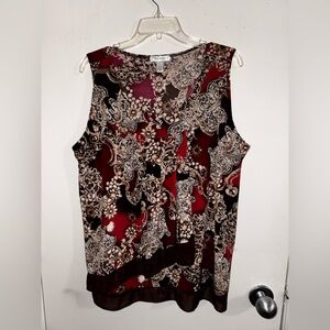 dressbarn Red and Black Paisley Sleeveless Blouse
